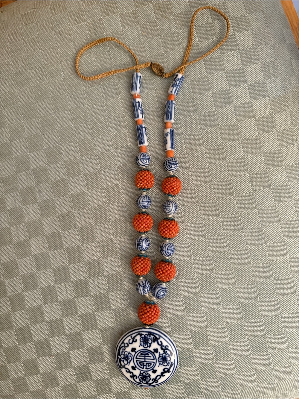 Blue & Orange Ceramic Pendant Necklace